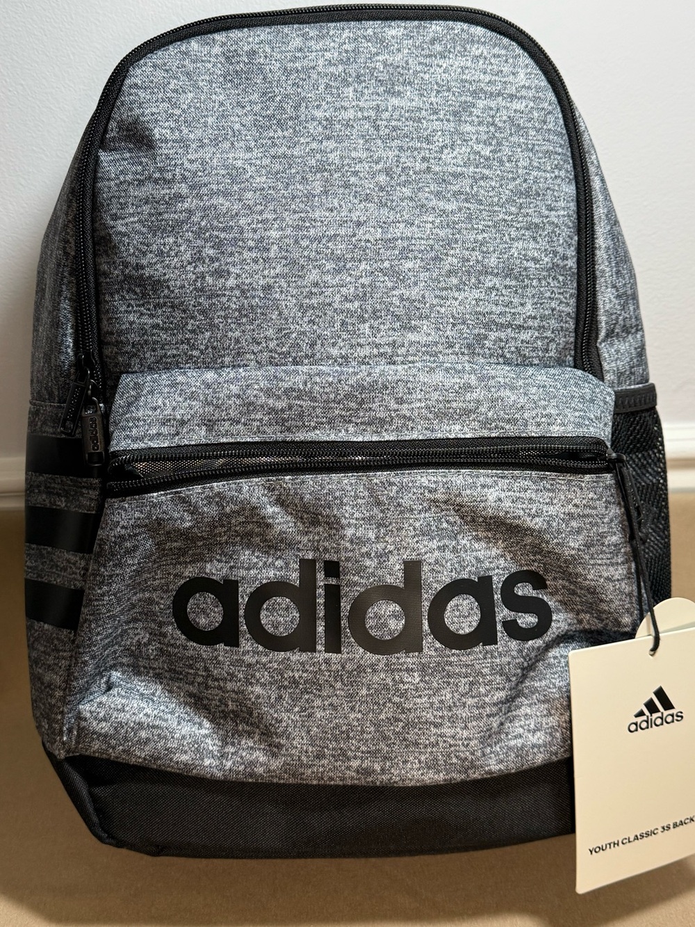 NWT adidas Gray Heather Youth Classic Backpack with Bold Logo